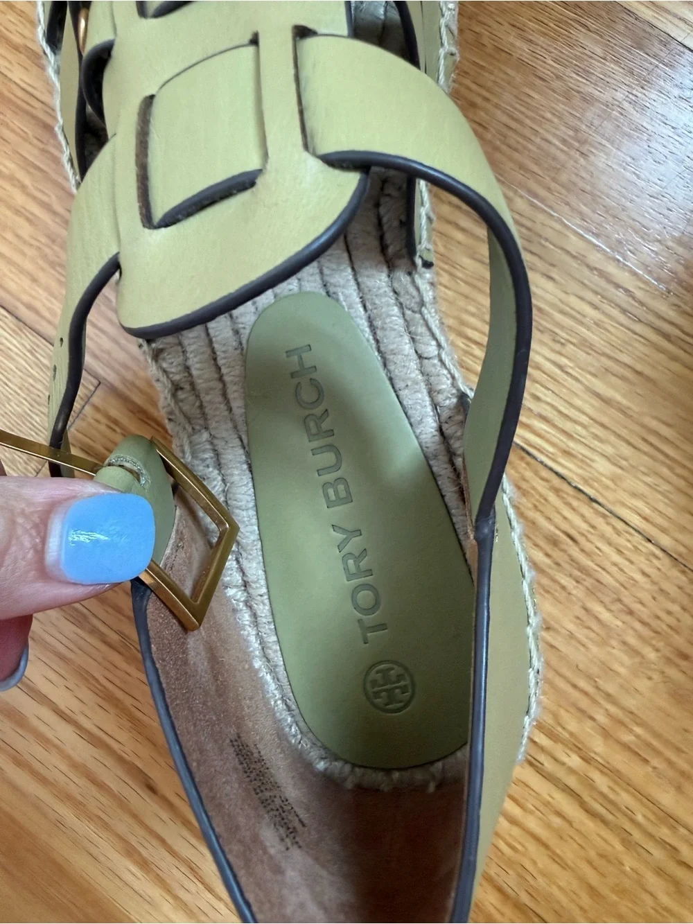 Tory Burch Olive Green Braided Espadrille Wedge Sandals